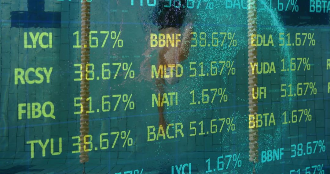 Swimmer Performing Freestyle Overlapping Stock Ticker Elements
