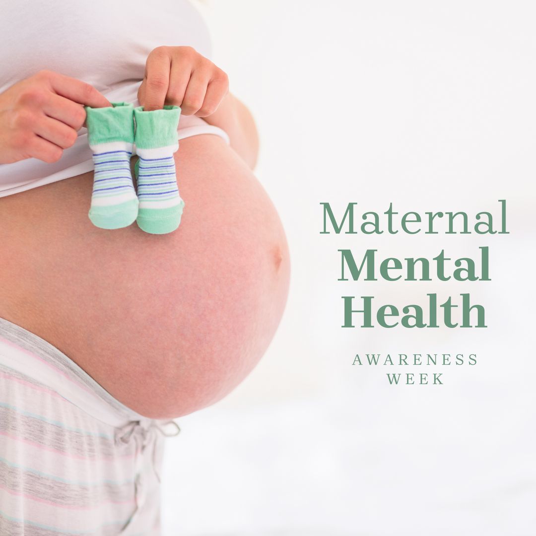 Maternal Mental Health Awareness with Pregnant Woman and Baby Socks