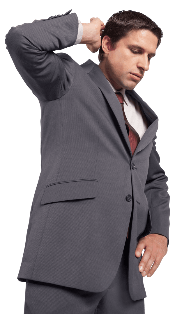 Thoughtful Businessman Adjusting Suit on Transparent Background
