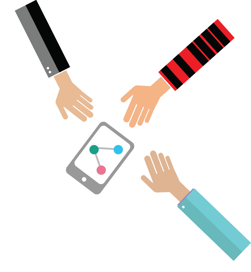 Digital Collaboration Hands over Tablet on Transparent Background