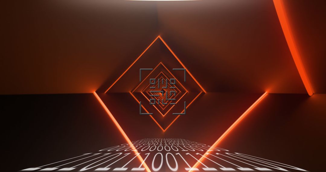 Futuristic Digital Art with Glowing QR Code and Neon Elements