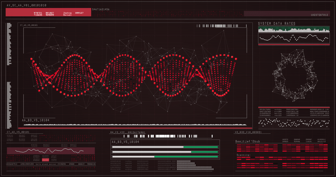 Transparent digital dna helix on futuristic interface