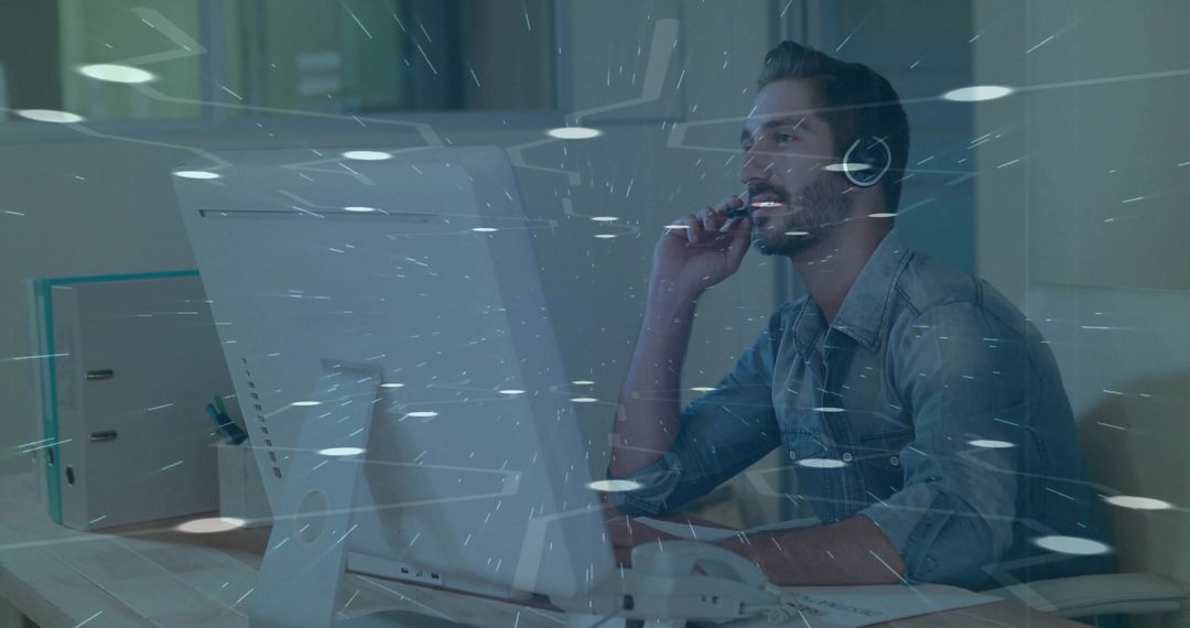 Call Center Agent Communicating in Modern Office Setting