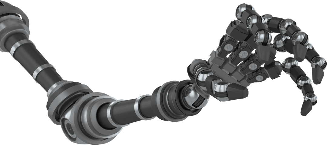 Dark Metallic Robotic Arm with Transparent Background