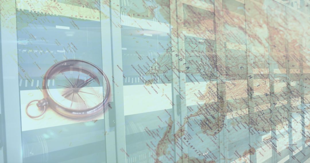 Digital Networking Concept with Compass and World Map Overlay