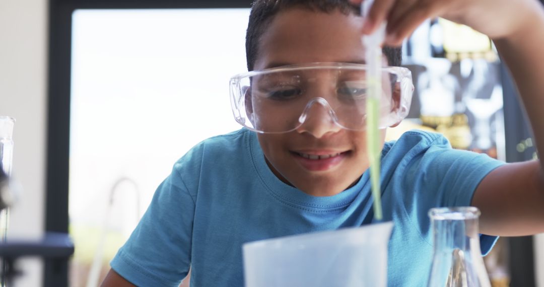 Young Student Conducting Science Experiment in School Laboratory