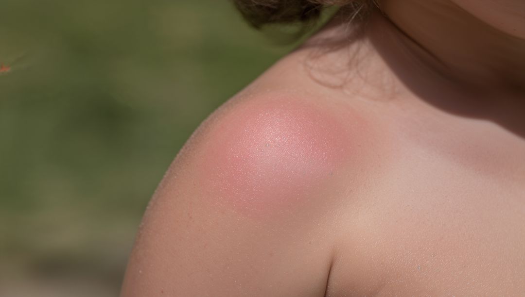 Closeup Showing Child Sunburned Right Shoulder During Summer Park Play