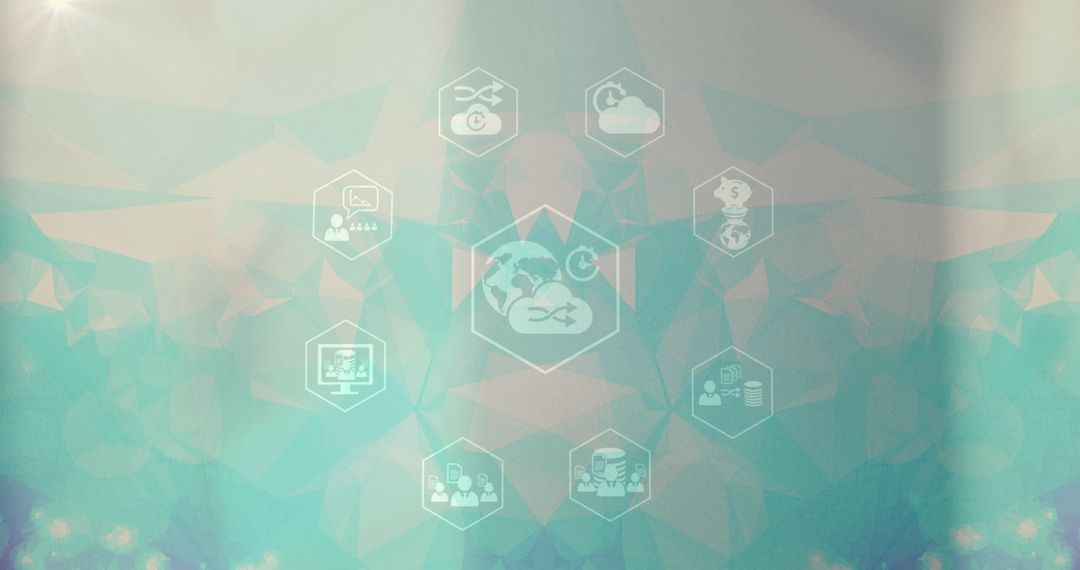 Digital Network Icons on Abstract Green Gradient Background