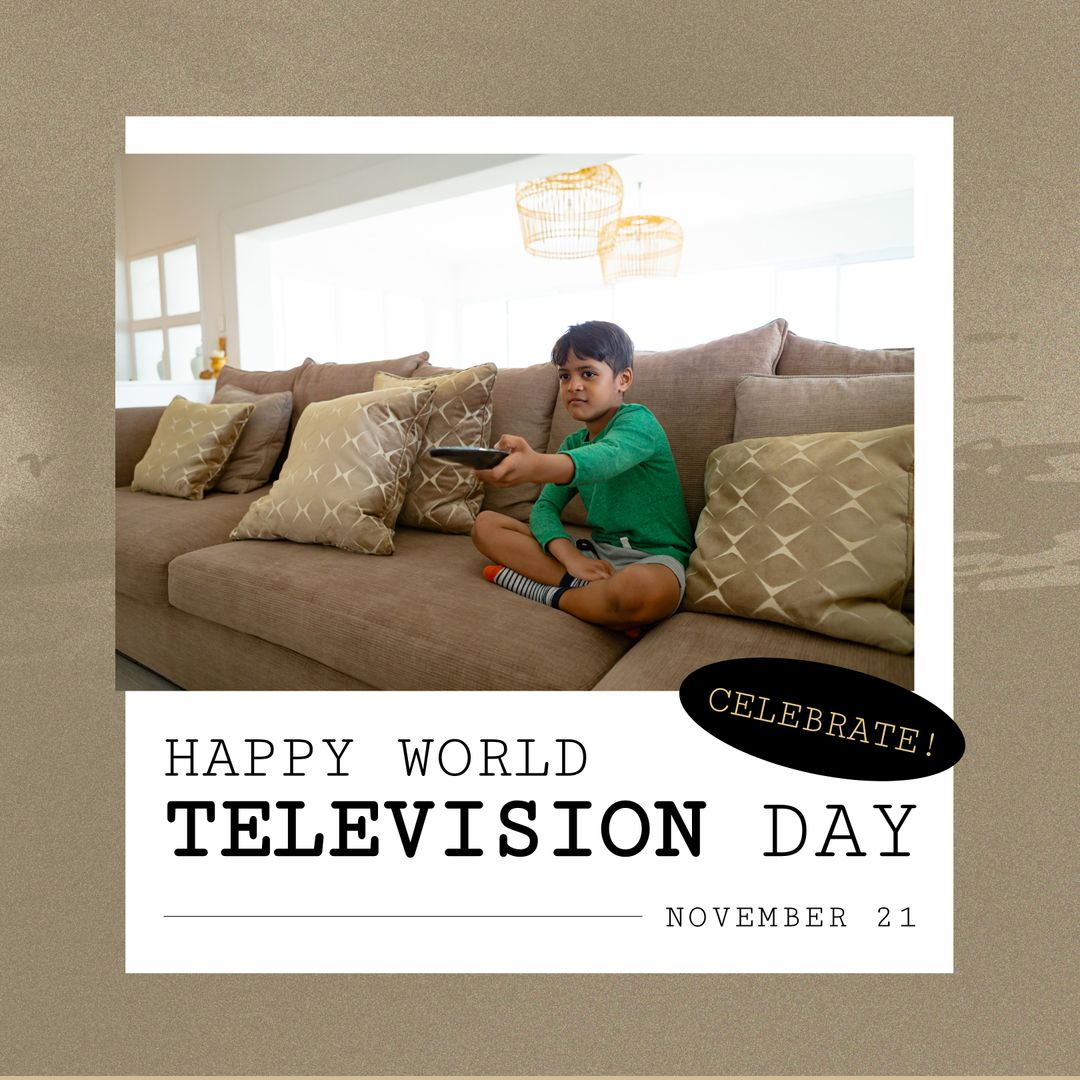 Boy Celebrating World Television Day at Home