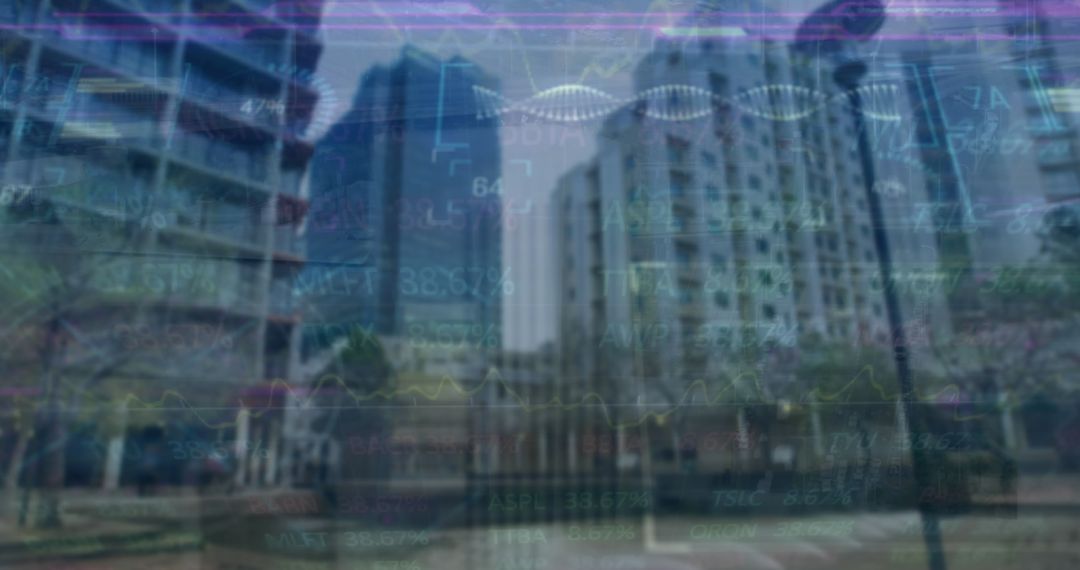 Futuristic Financial Data Visualization Against Urban Landscape