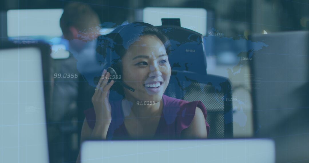 Asian Businesswoman Analyzing Data Through Digital Interface