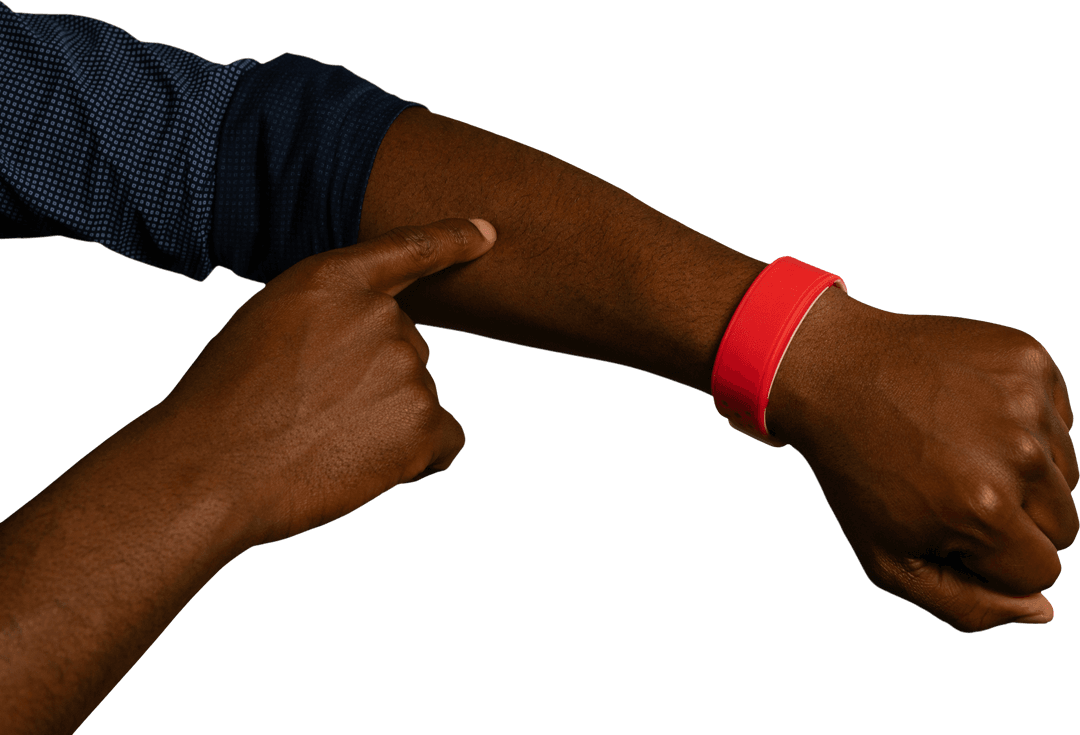 Transparent Background with Male Arm and Red Bracelet Focused