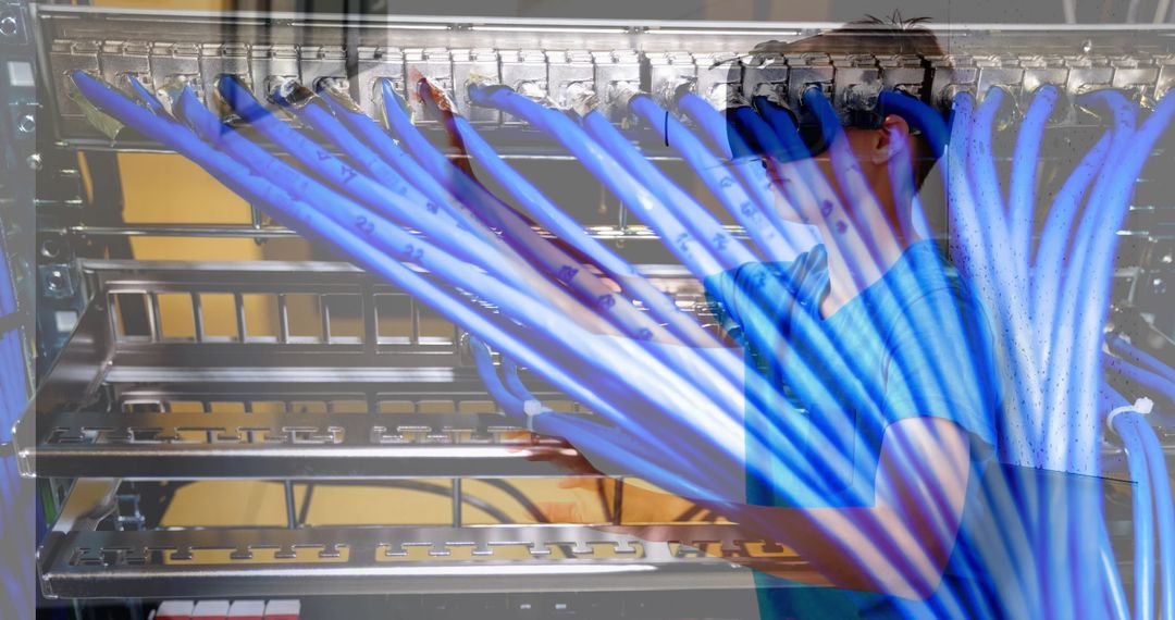 Schoolboy Interacting with Virtual Reality Network Environment