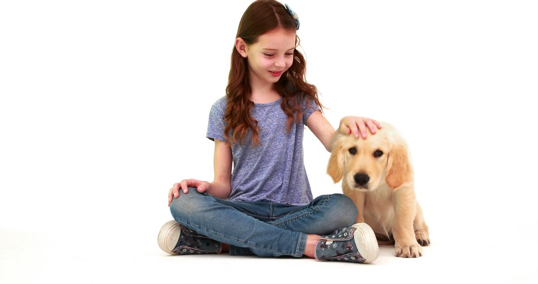 Young Girl with Golden Retriever Puppy in Studio - Free Images, Stock Photos and Pictures on Pikwizard.com