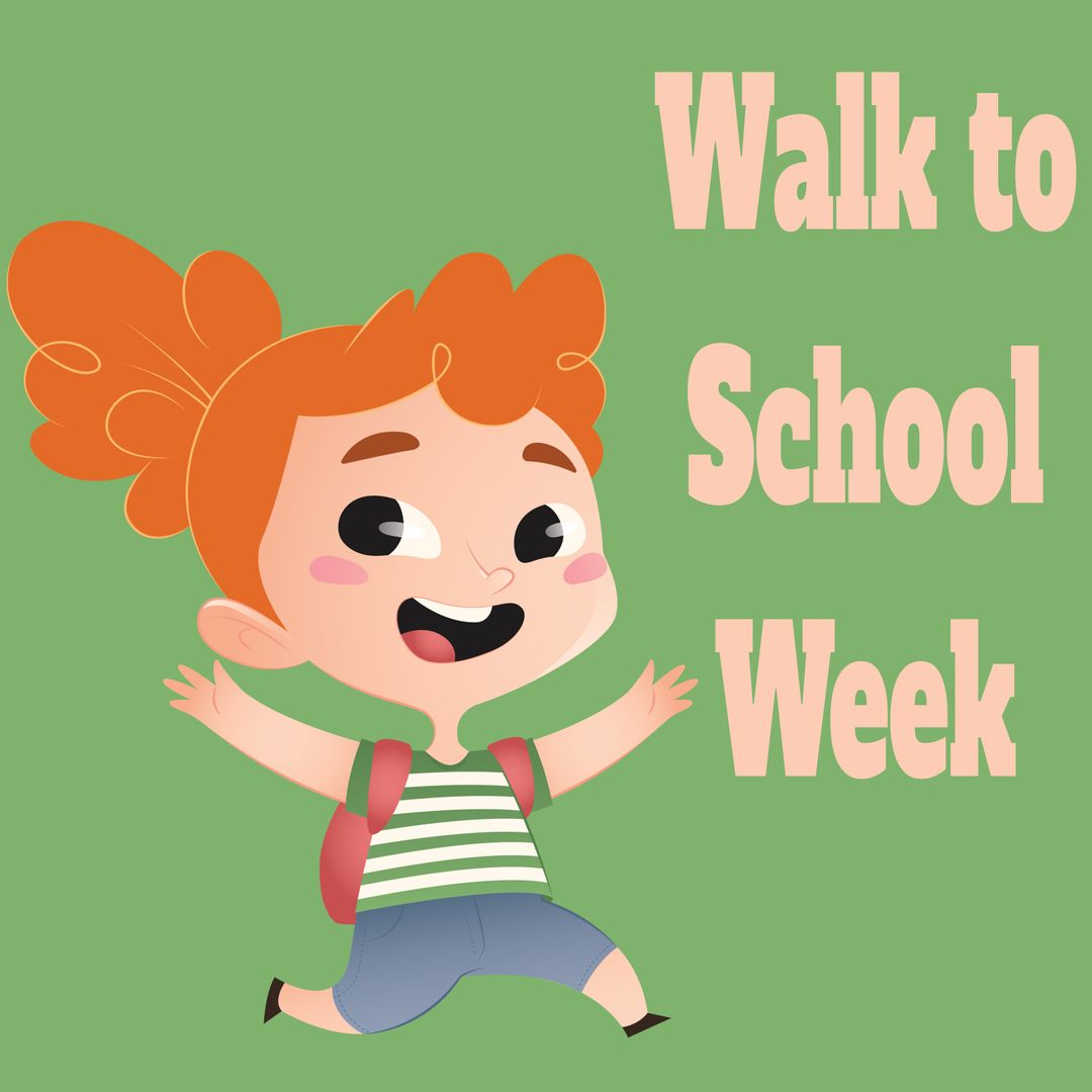 Joyful Cartoon Child Celebrating Walk to School Week