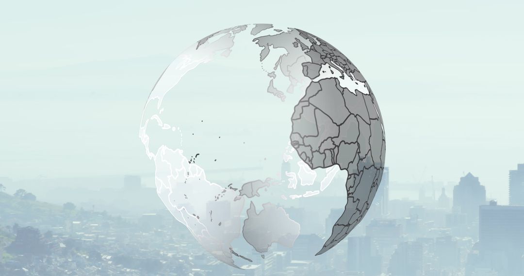 Spinning Globe Over Cityscape Symbolizing Global Connections