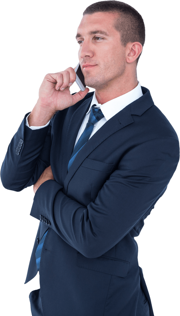 Transparent Businessman Having Phone Conversation in Formal Attire