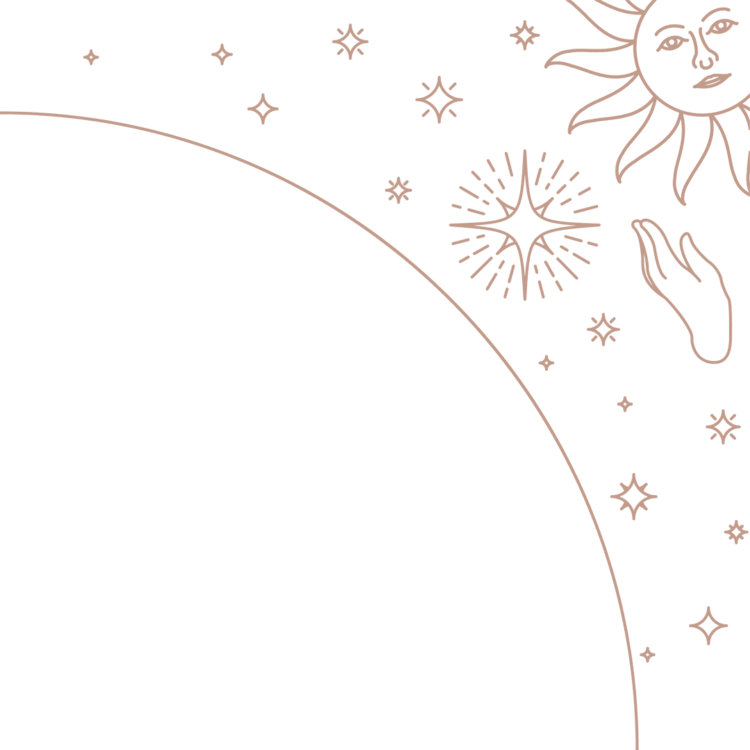 Transparent Celestial Design with Sun Face and Cosmic Elements