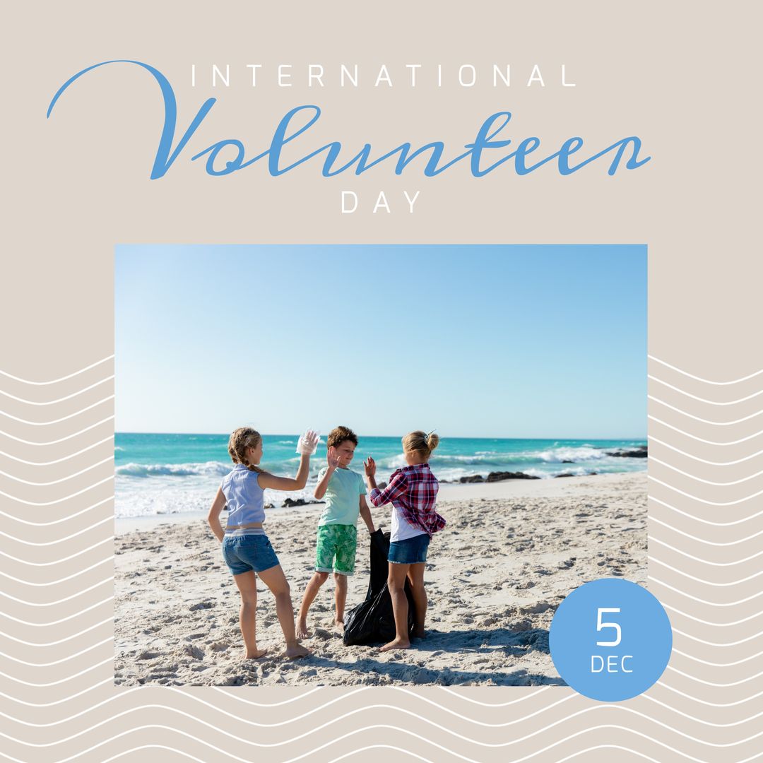 International Volunteer Day Celebrated by Children Cleaning Beach - Download Free Stock Templates Pikwizard.com