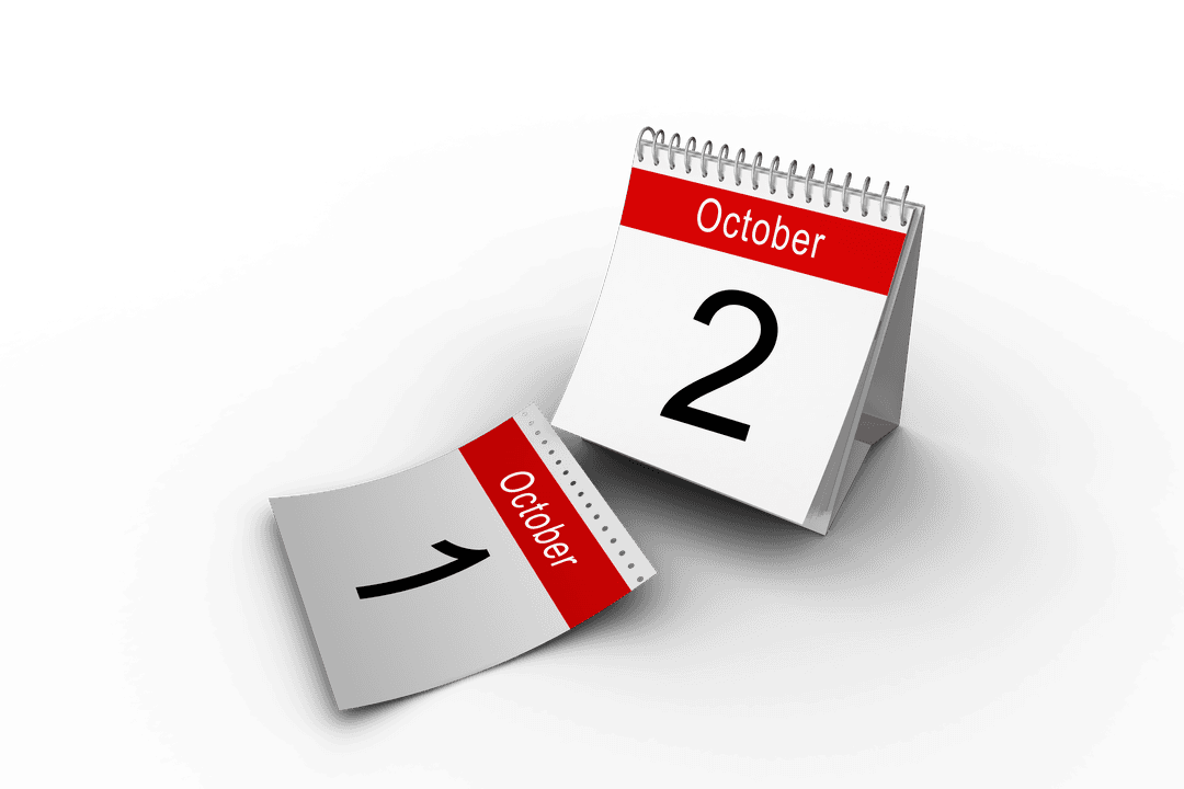 Transparent Desk Calendar Showing October 2 with Torn Page Effect