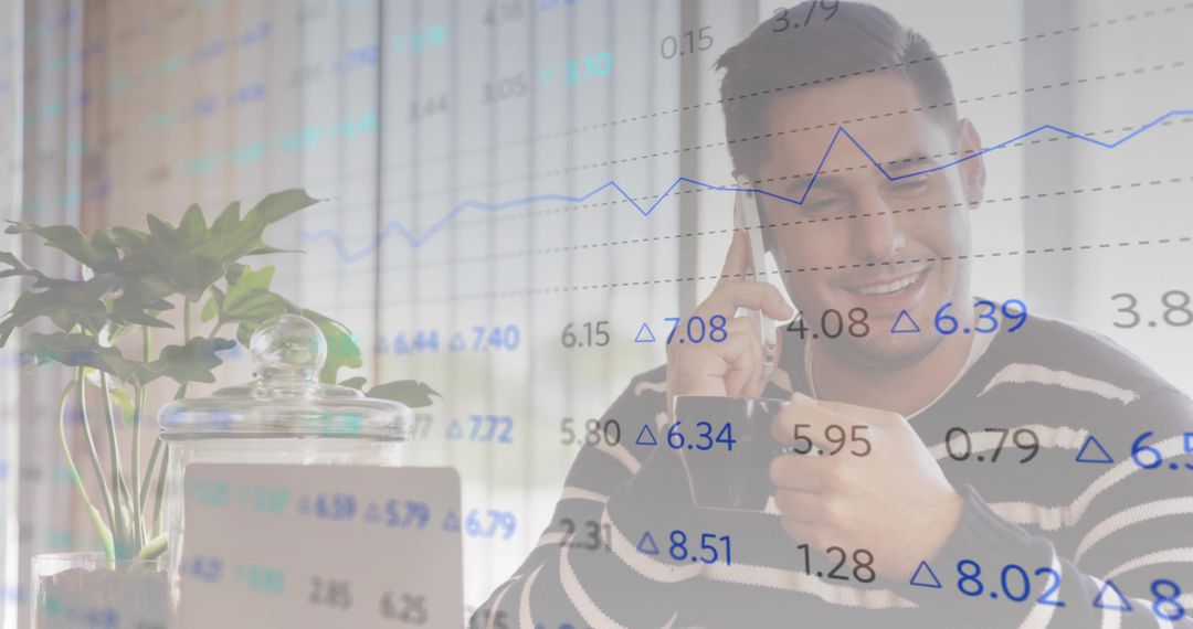 Business Professional Using Smartphone with Data Analytics Overlay