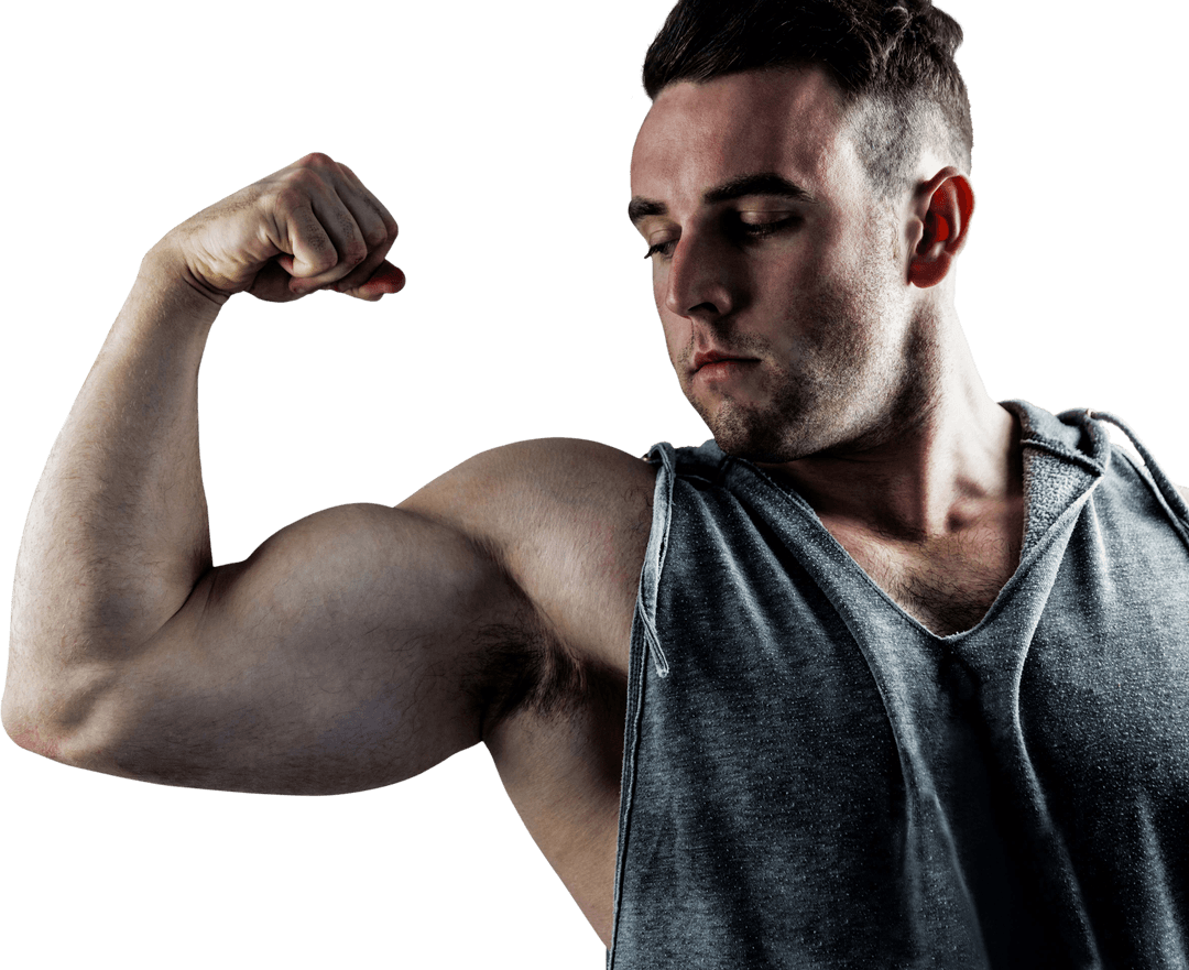 Transparent Image of Muscle Fitness Enthusiast Flexing Bicep