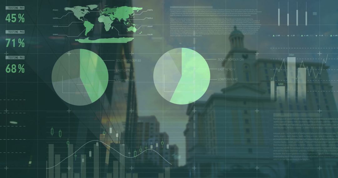 Digital Interface with Technological Data Over Gloomy Cityscape