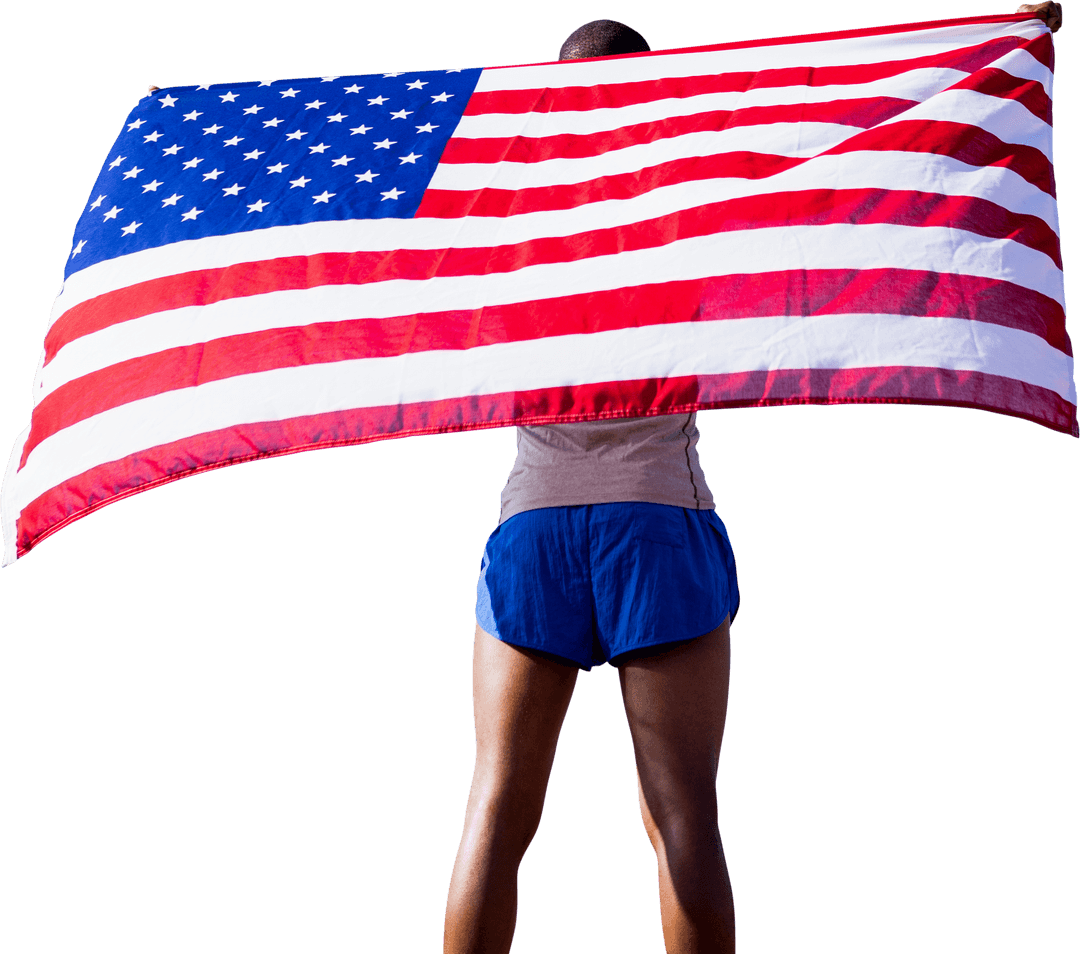 Confident Athlete Holding USA Flag Transparent Background