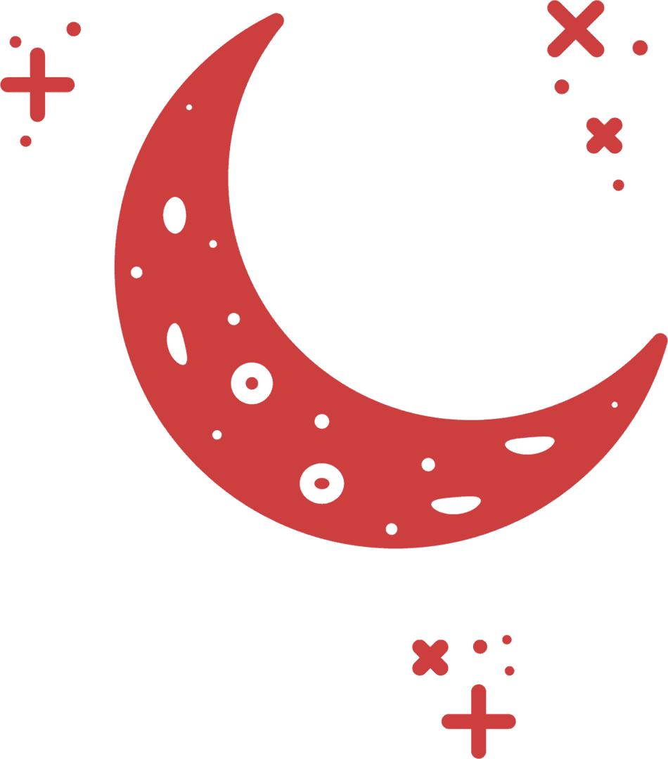 Red Moon and Stars Illustration on Transparent Background