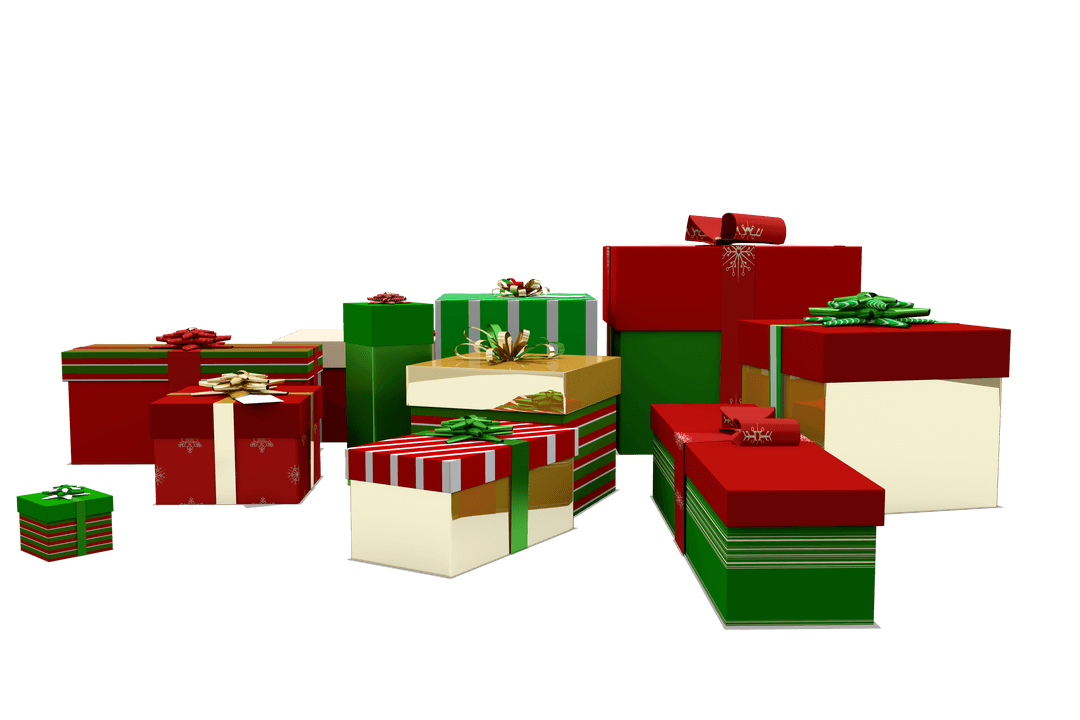 Colorful Pile of Christmas Gifts on Transparent Background