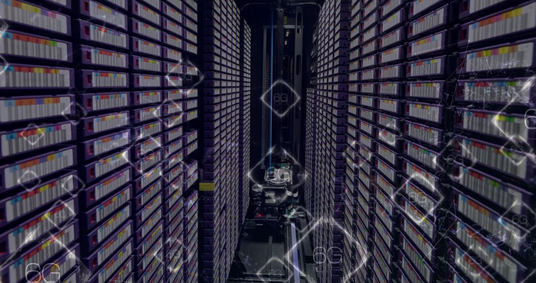 Advanced Server Room with 6G Texts and Network Connections