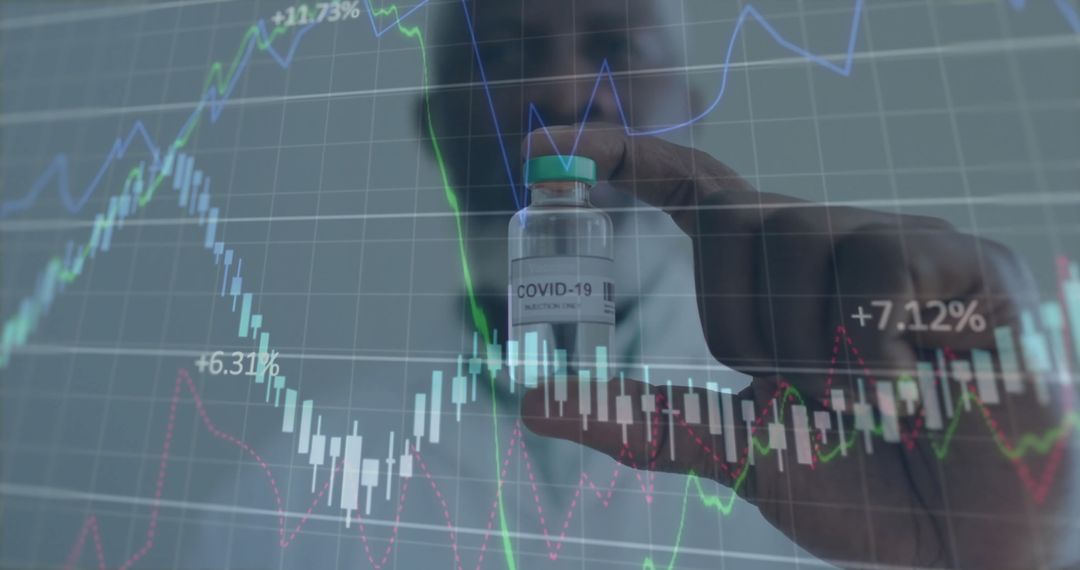 Scientist Analyzing COVID-19 Vaccine Data with Financial Graphs