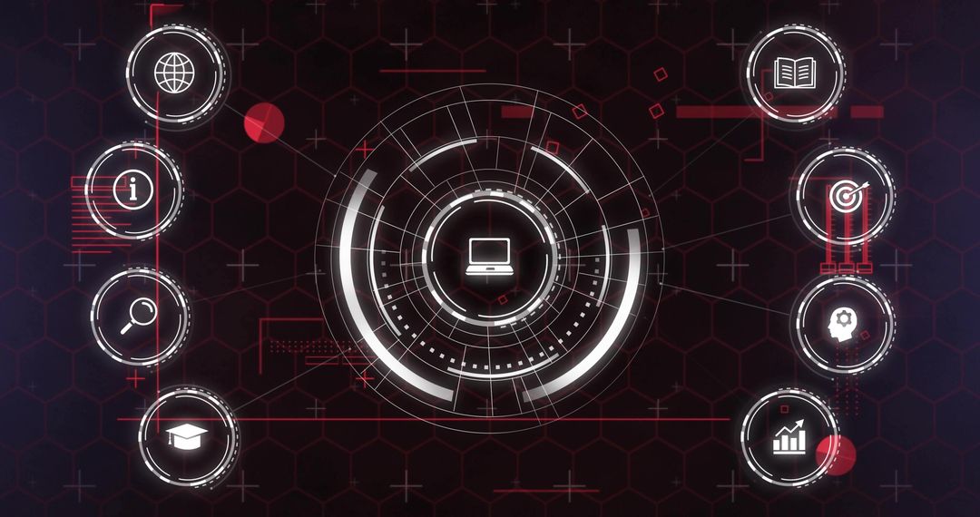 Futuristic Digital Interface with Data Analytics Elements on Hexagonal Grid