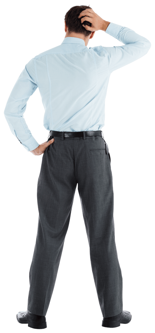 Thoughtful Businessman Scratching Head Back View Transparent Background