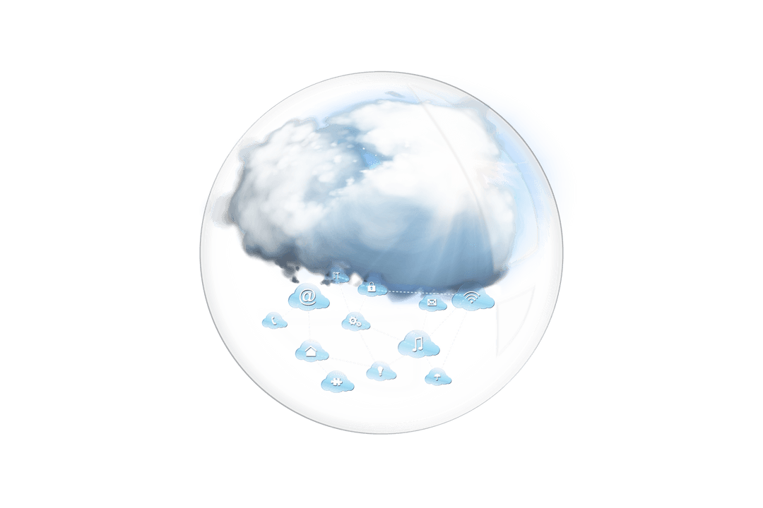 Transparent Cloud Network Illustration with Connected Icons