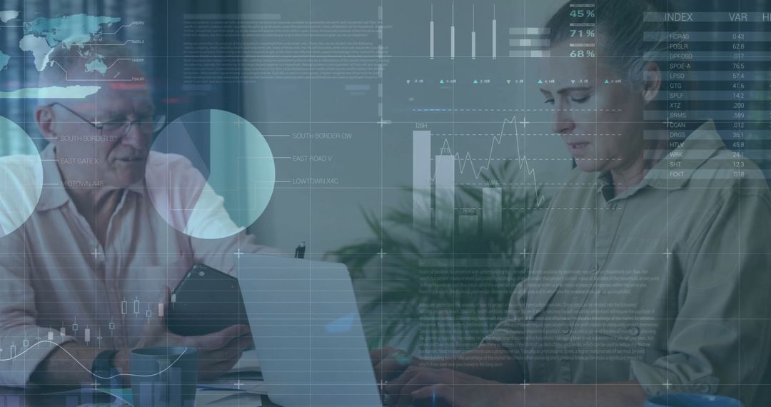 Senior Couple Analyzing Data with Advanced Technology