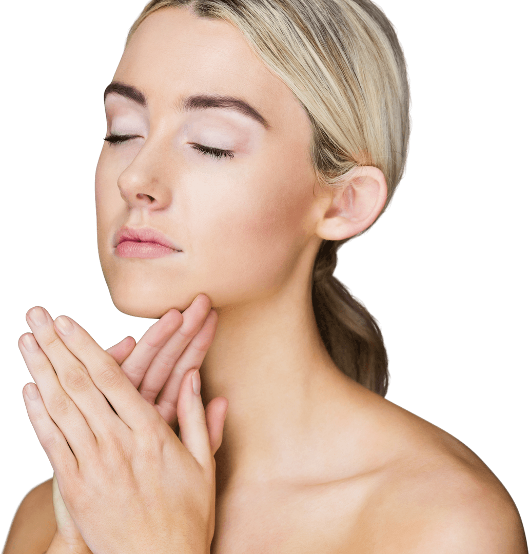 Transparent Image of Caucasian Woman Practicing Self-Care and Relaxation