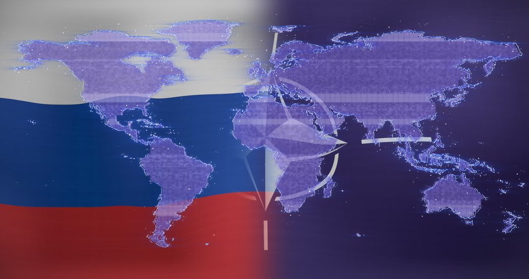 Digital Clash: Russia and NATO World Map Graphic