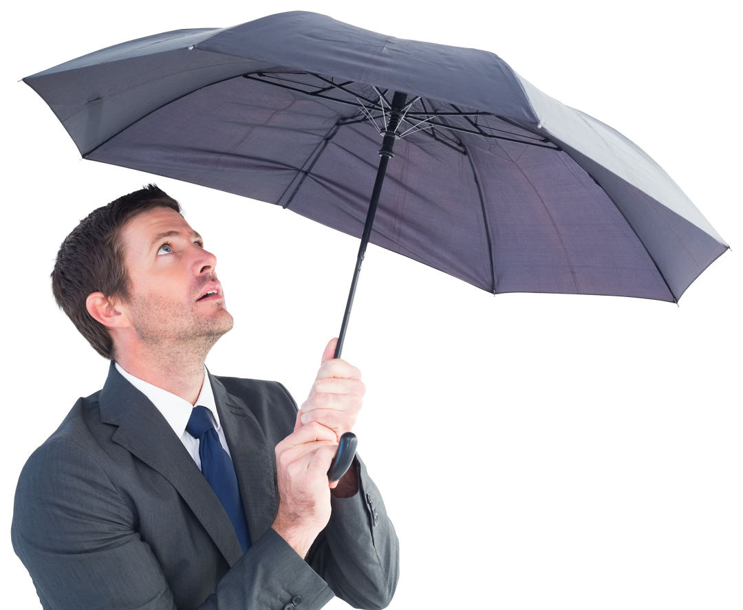 Worried Businessman Sheltering Under Transparent Umbrella - Download Free Stock Images Pikwizard.com