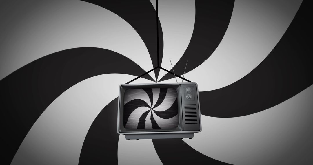 Retro TV on Dynamic Black and White Swirling Background