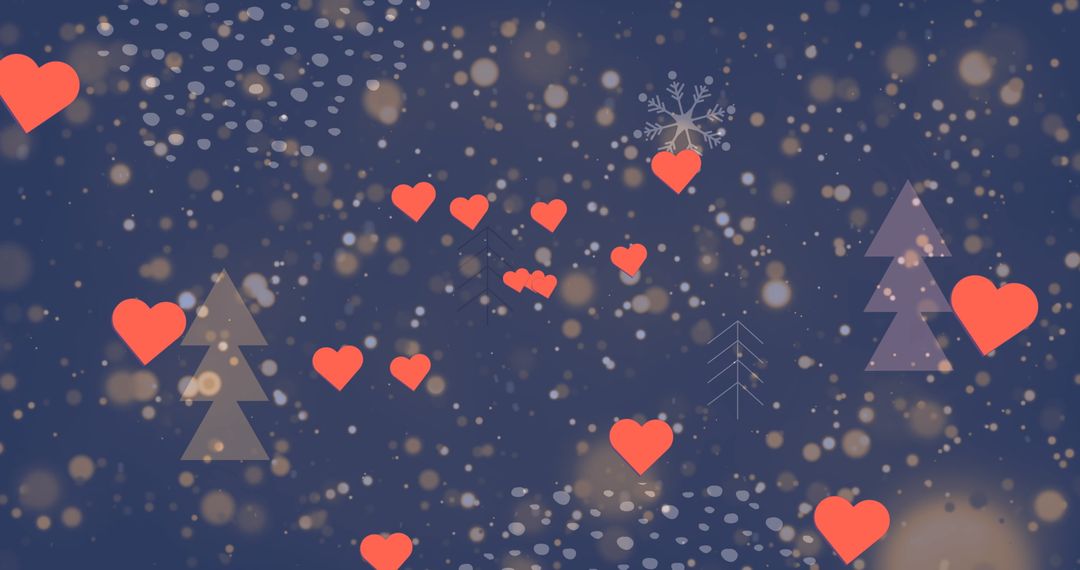 Floating Hearts Over Abstract Night Sky Background