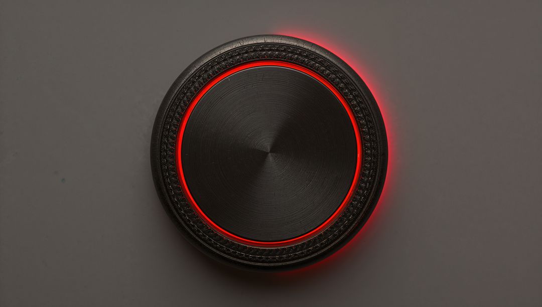 Sleek Black Metal Control Knob with Red LED Halo for Audio, Electronics, Industrial Design