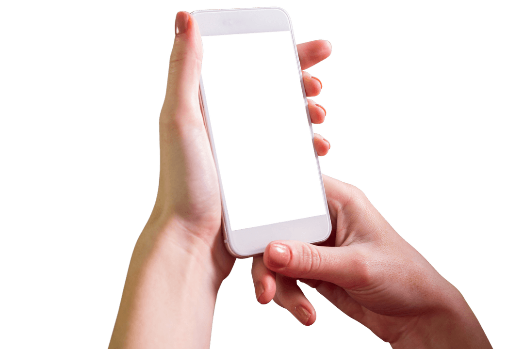 Caucasian Woman Holding Smartphone with Blank Screen on Transparent Background