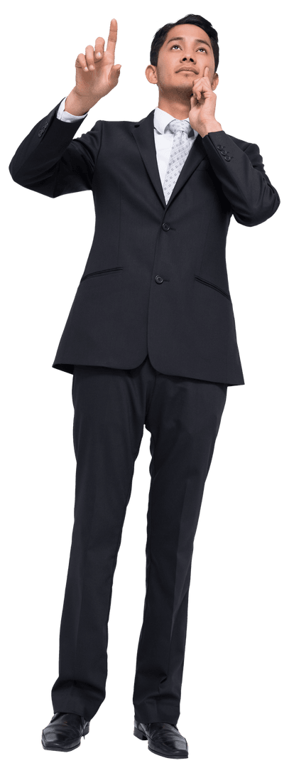 Transparent Biracial Businessman Touching Virtual Interface