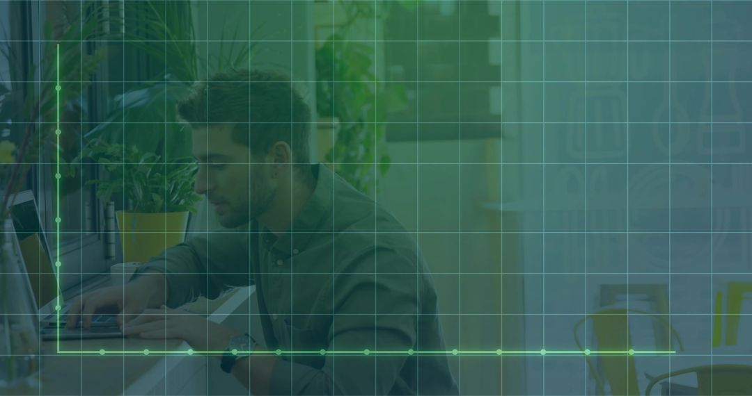 Business Professional Working in Modern Office with Digital Overlay