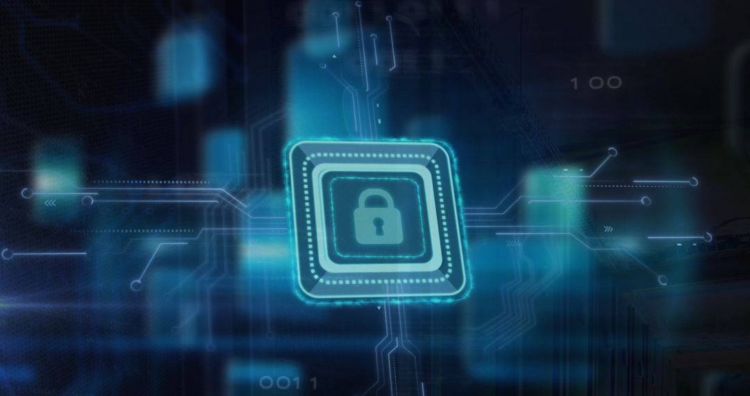 Digital Security Padlock on Circuit Board Representing Data Protection