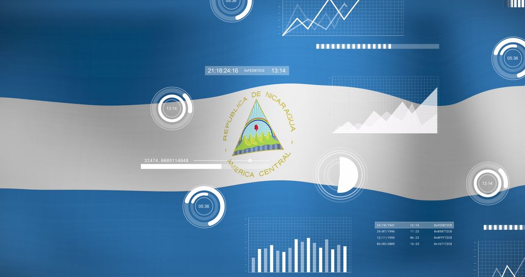 High-Tech Data Visualization Overlaid on Nicaragua Flag