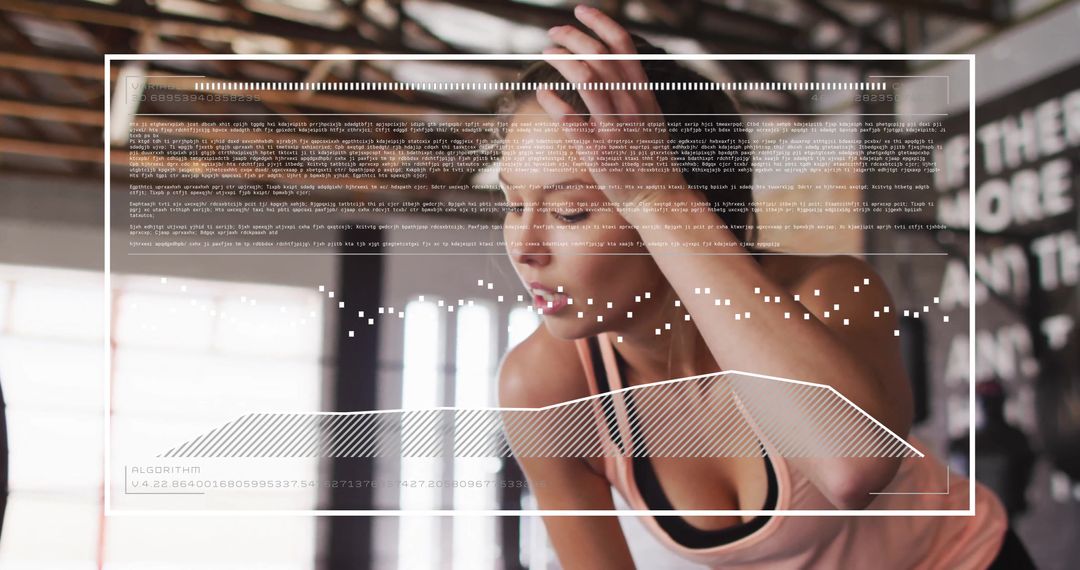 Technological Data Overlay on Woman Exercising in Gym