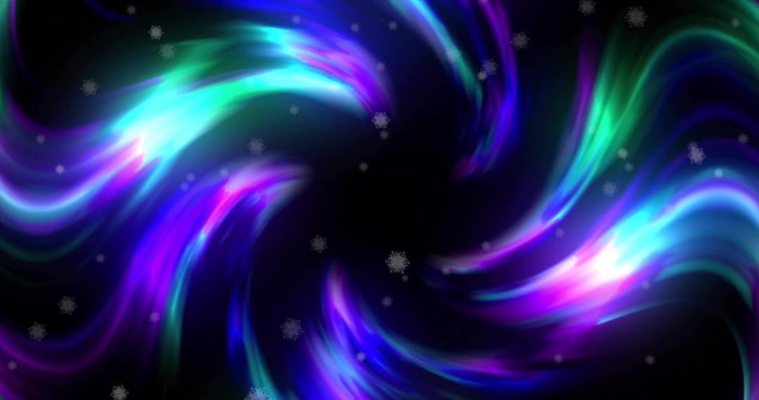 Swirling Neon Light Vortex with Snowflake Accents
