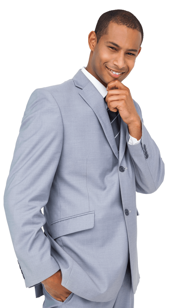 Confident Businessman Posing on Transparent Background with a Smile
